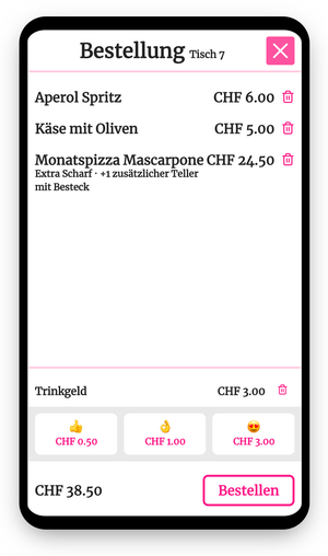 A guest has created an order in the app.
