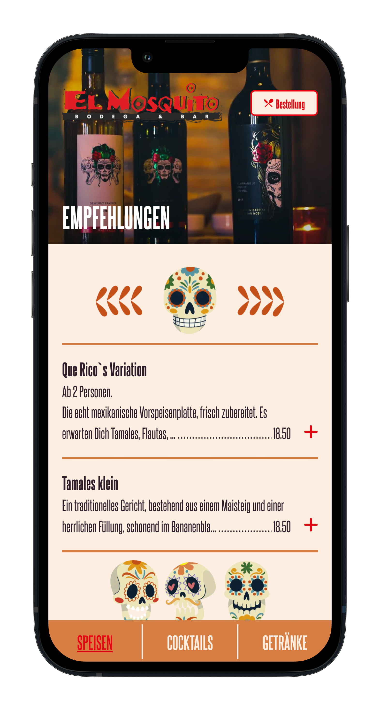 Menu with pictures for each category.